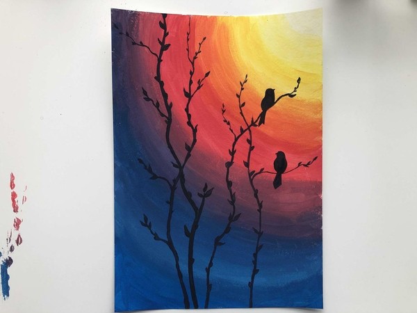 Мастер-класс по рисованию гуашью «Птицы, смотрящие на закат»