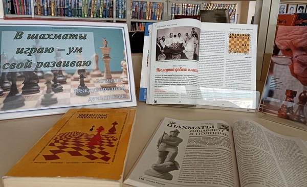 Тематическая полка «В шахматы играю – ум свой развиваю» к Международному дню шахмат