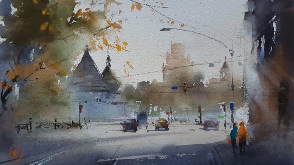 Илья Ибряев. Городской пейзаж. Акварель