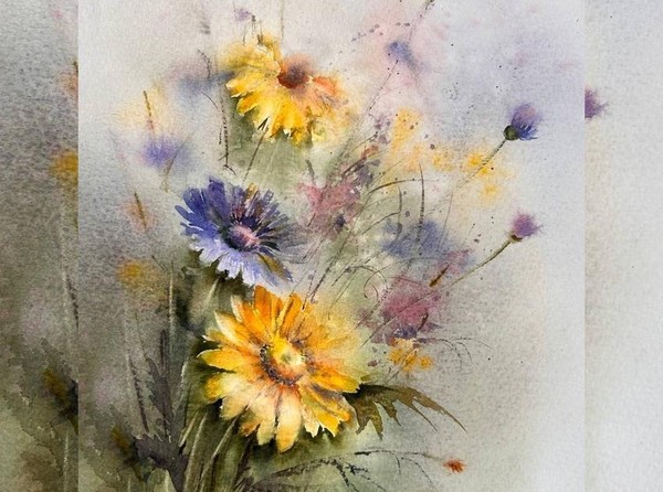 Мастер-класс по акварели «Букет любимой маме»