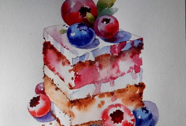 Мастер-класс «Сладкие истории. Пирог с черникой. Акварельный скетчинг»