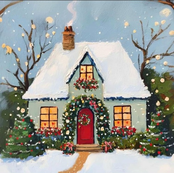 13.12 в 14.00 Мастер-класс для детей "Новогодний дом", акрил.