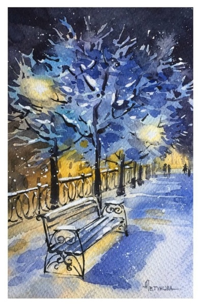 Мастер-класс "Зимний вечер", акварель
