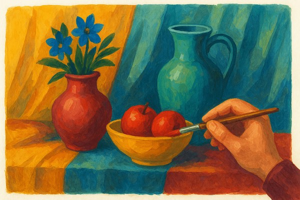 Декоративный натюрморт: современная техника живописи акрилом на картоне