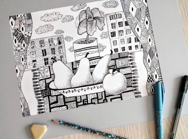 Мастер-класс «Натюрморт гелевой ручкой»