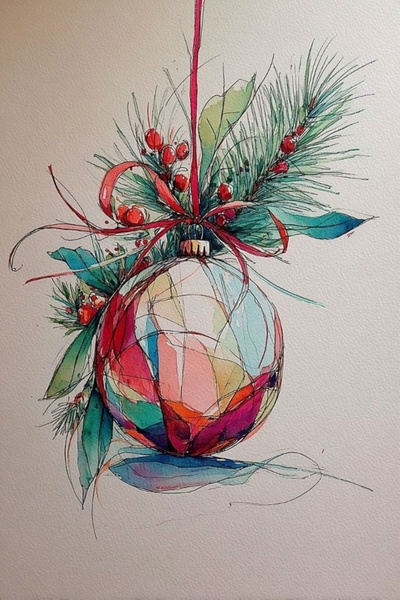 Мастер-класс по акварельному скетчингу "Новогодние игрушки"