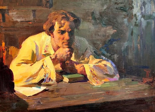 История экспоната «Картина В.П. Криворучко «Сяду я за стол да подумаю»