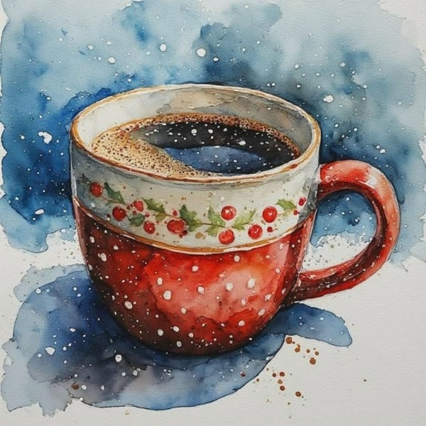 Мастер-класс "Чашка с кофе", акварель.