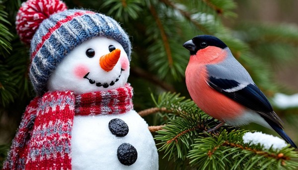 Мастер-класс по рисованию песком «Снегирь и снеговик»