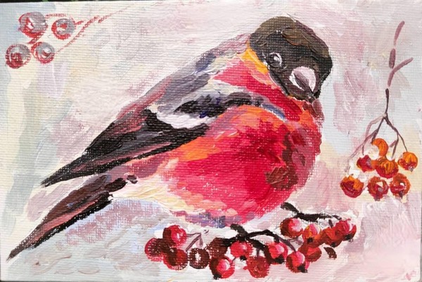 Музейное занятие «Живопись акрилом. Снегирь»