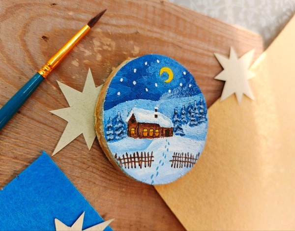 Музейное занятие «Роспись на спиле дерева «Зимний вечер»