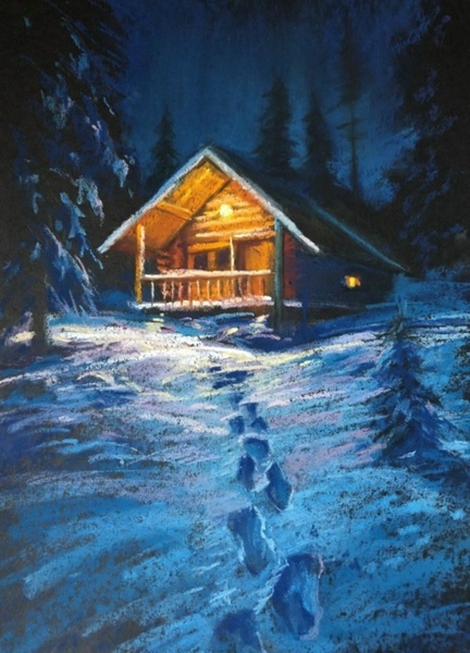 Мастер-класс "Зимний вечер", пастель.