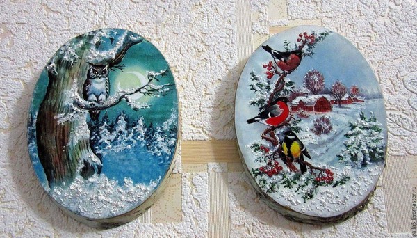 Мастер-класс Зимние зарисовки на спилах