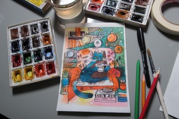 Мастер-класс «У новогодней елки. Скетчинг»