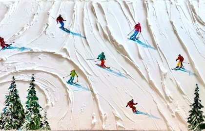 Интерьерная живопись текстурной пастой. Лыжники