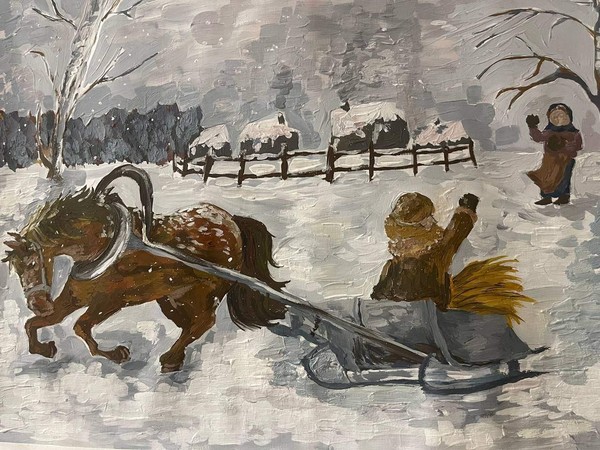 Выставка детских рисунков «Весёлые санки летят над облаками»