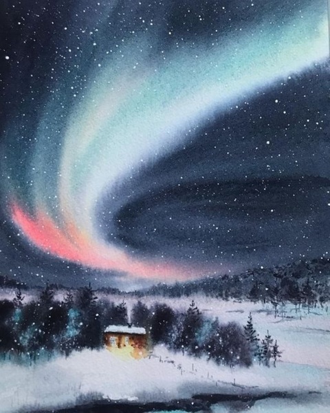 Мастер-класс по акварели "Зимний вечер".