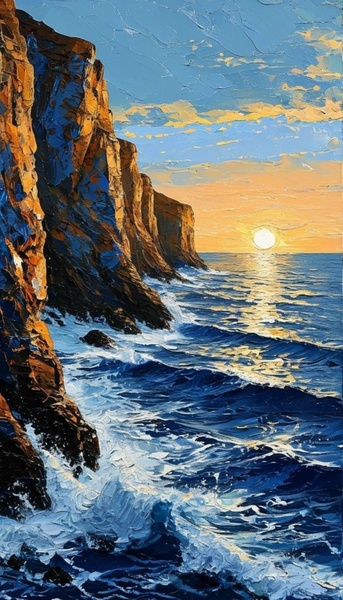 Мастер-класс "Закат на море", масло/акрил.