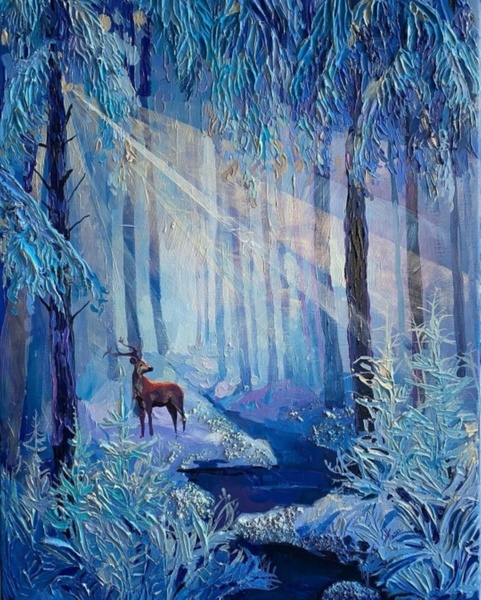 Новогодний мастер-класс "Зимний пейзаж", масло