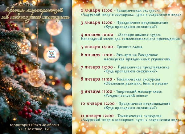 Афиша мероприятий на новогодние каникулы