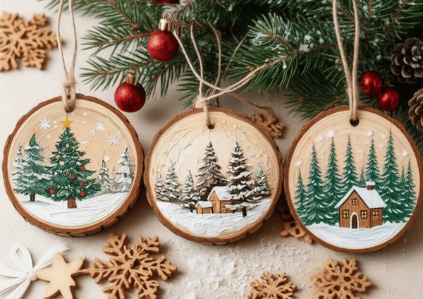 Мастер-класс «Роспись елочных игрушек на спиле дерева «Зимняя сказка»