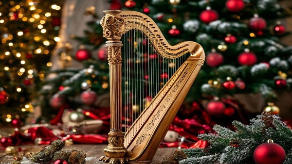 Кельтская арфа при свечах в Рождество
