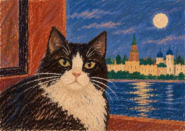 Мастер-класс «Кот и лунный Кремль»