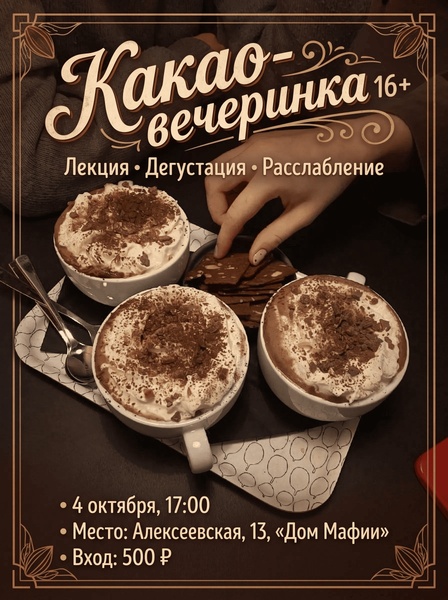 Какао-вечеринка: лекция,какао, расслабляющие техники 16+