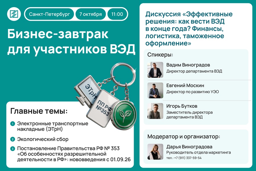 Бизнес-завтрак: "Как вести ВЭД в конце года? Изменения в сфере и эффективные решения"