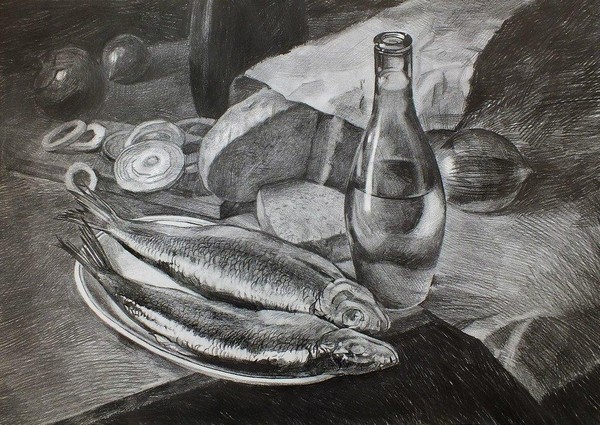 Мастер-класс: графический натюрморт «Две рыбы»
