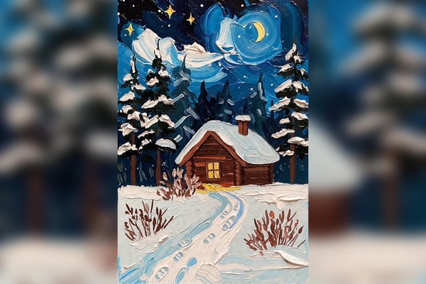 Мастер‑класс «Домик в лесу» – пейзаж акриловыми красками