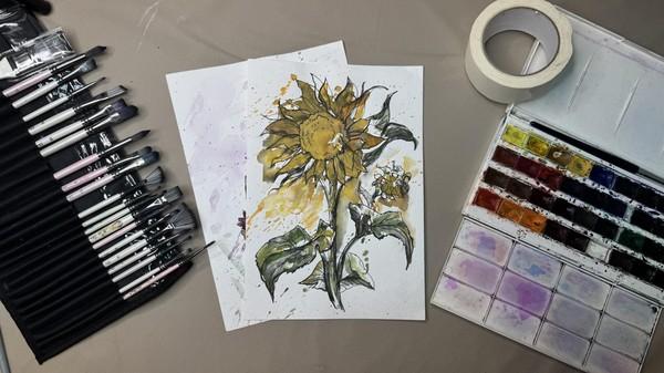 Мастер-класс «Подсолнух акварелью в смешенной технике»