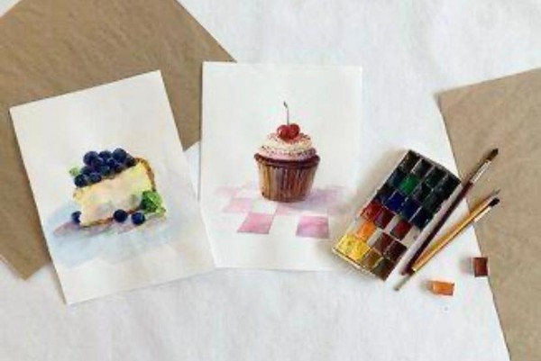 Мастер-класс по изобразительному искусству «Пирожное акварелью»
