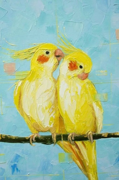 3.02 в 18.30 Мастер-класс "Попугайчики-неразлучники", масло.