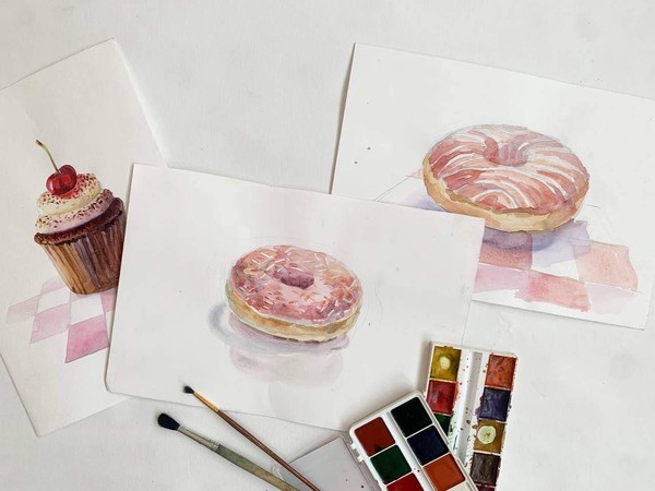 Мастер-класс «Этюд акварелью «Пончик в глазури»