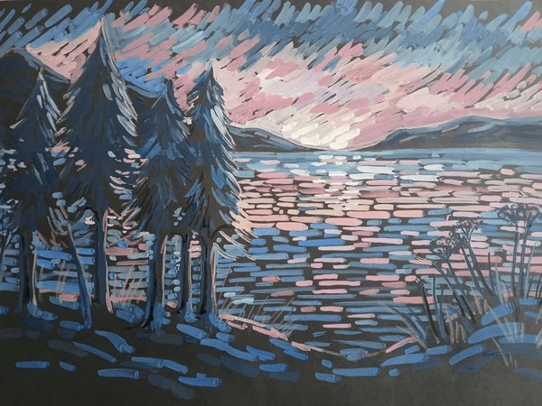 Мастер-класс «Закат на озере Изменчивом. Гуашь»