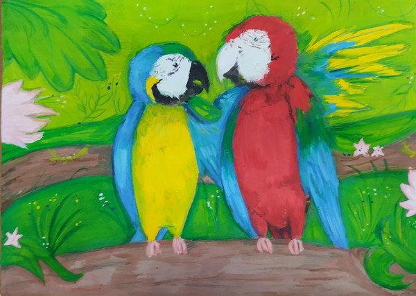 «Школьная выставка рисунков «Яркие перья»