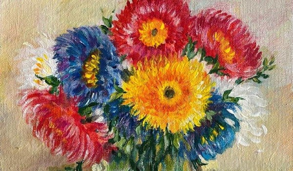 Музейное занятие в выставочном пространстве по выполнению картины на холсте «Астры»