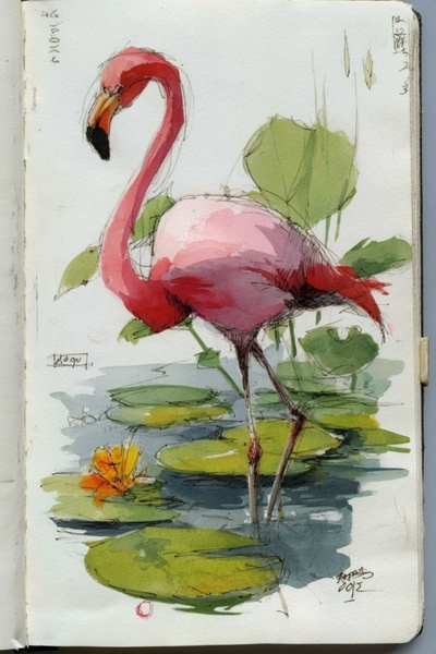 19.04 в 17.00 Мастер-класс "Фламинго", акварельный скетчинг.