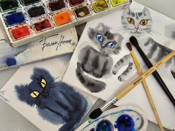 Мастер-класс «Пушистики. Рисуем котят акварелью»