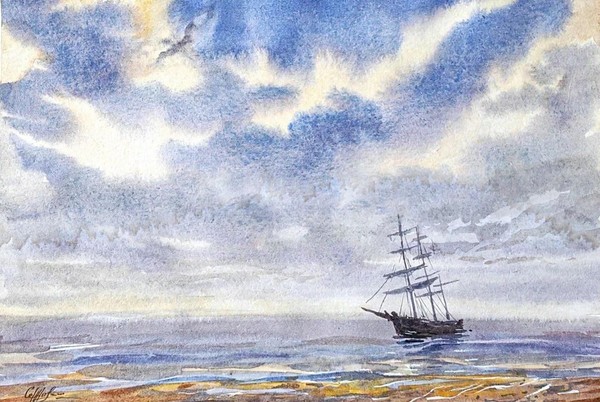 Мастер-класс «Морской пейзаж с парусником»