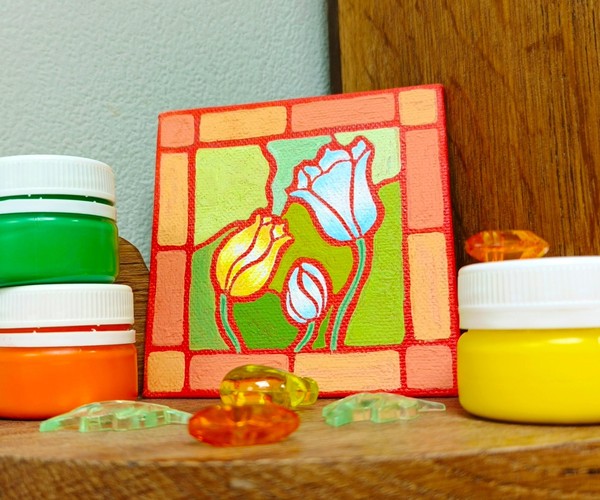 Музейное занятие по росписи на холсте «Витражные тюльпаны»