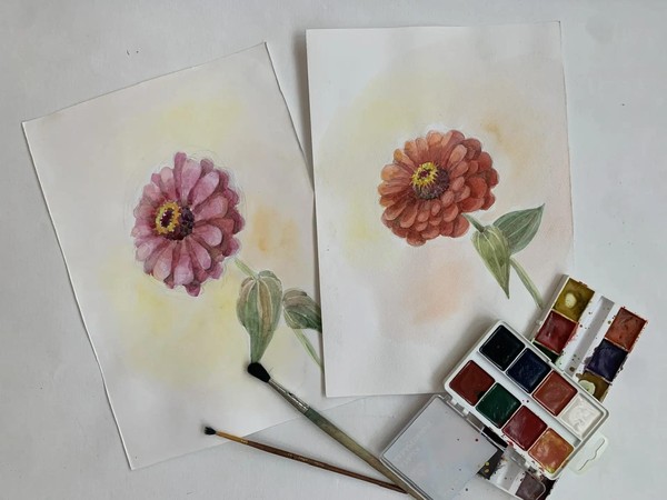 Мастер-класс «Цветок циннии акварелью»