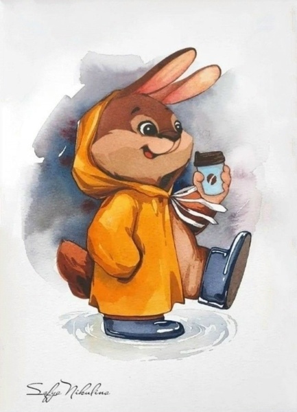 2.05 в 10.00 Мастер-класс для детей "Зайчик с кофе", маркеры.