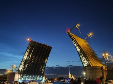 Огни залива и разводные мосты в сопровождении живой музыки. ( теплый салон)